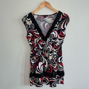 FANG Y2K Black and White Graphic Cap Sleeve Blouse